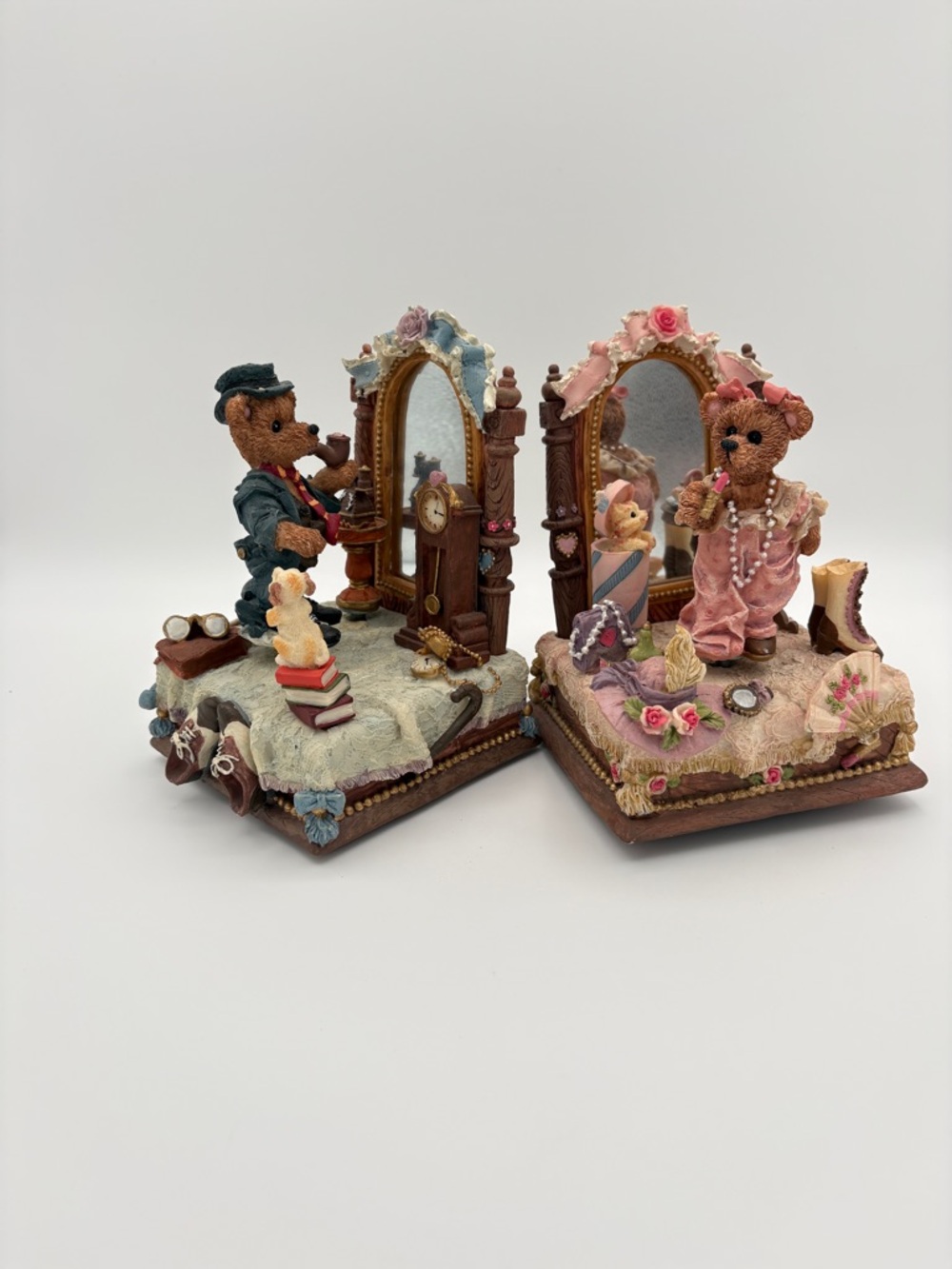 Vintage Secret Treasures Teddy Bear Music Box Bookends 2000 Set